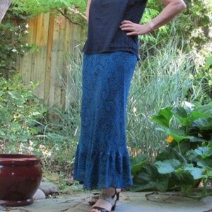 Sundance Sheer Teal Paisley Midi Skirt, Size 14